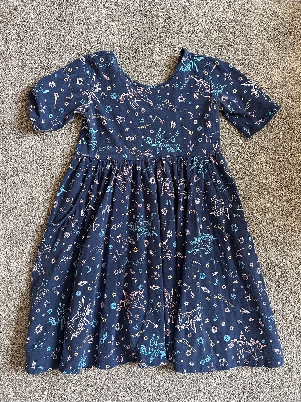 Hanna Andersson Navy Unicorn & Stars Twirl Dress